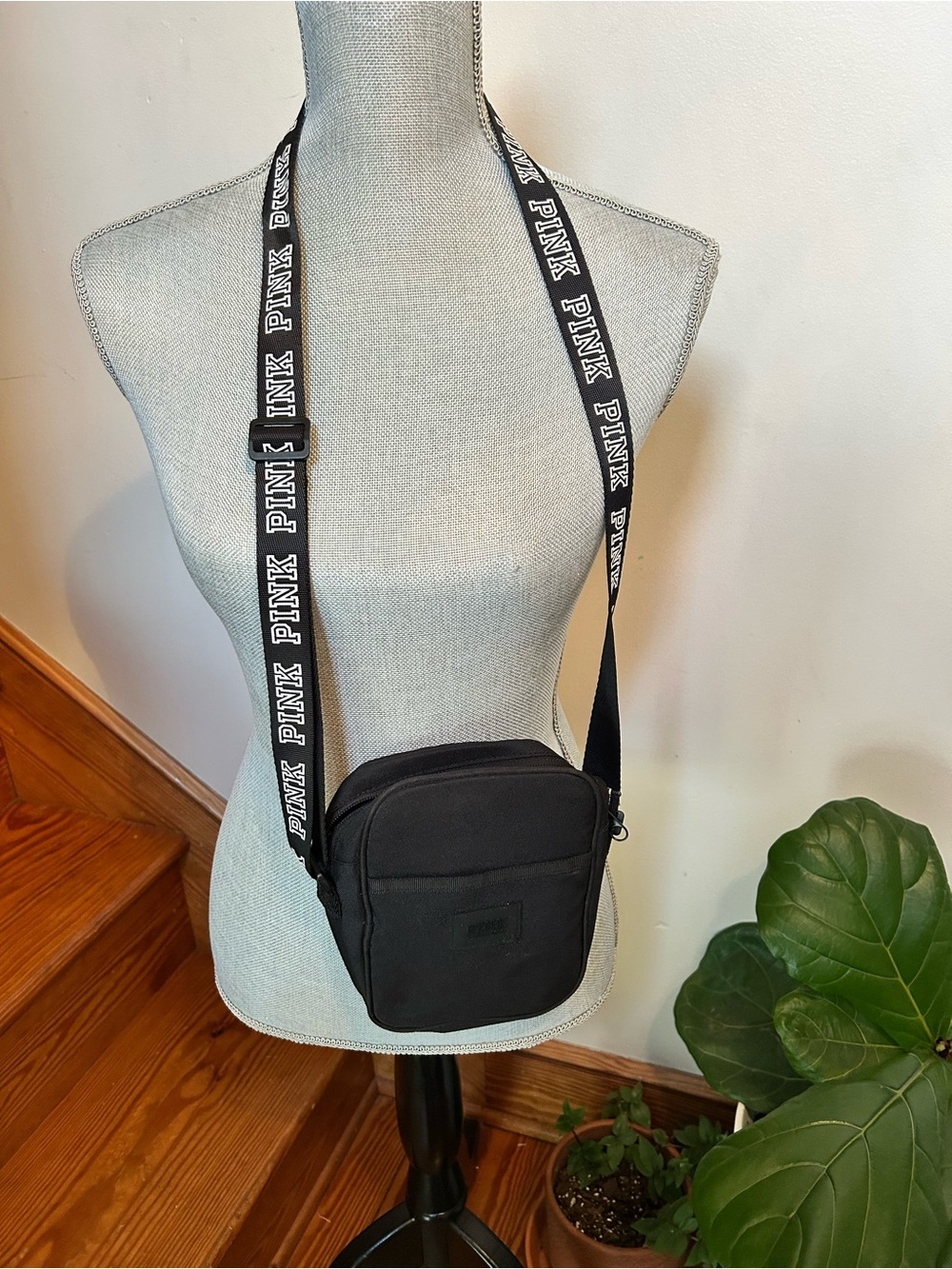 PINK Victoria's Secret Black Logo Strap Messenger Bag